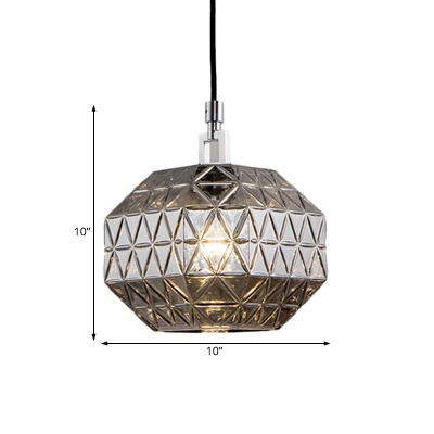 Faceted Hanging Pendant Light Post Modern Amber/Smoke Glass 1 Light Indoor Hanging Lamp for Foyer