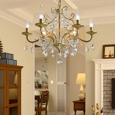 Gold Candle Chandelier Lamp Mid-Century Metal 3/6/8 Light Chandelier Pendant Light for Living Room