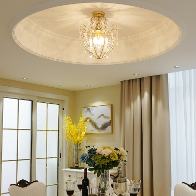 Gold Crystal Semi-Flush Mount Contemporary Iron 3 Heads Ceiling Light Fixtures for Living Room