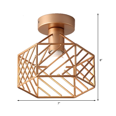 Hexagon/Flower Metal Shade Flush Mount Lamp Contemporary 1 Head Indoor Light Fixture Ceiling in Brass