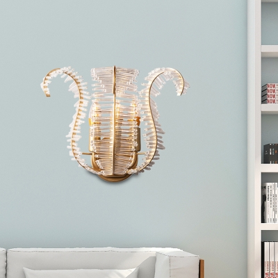 Leaf Glass Wall Sconce Modern 1/3-Light Metal Wall Light Fixture Curved Arm in Brass for Corridor