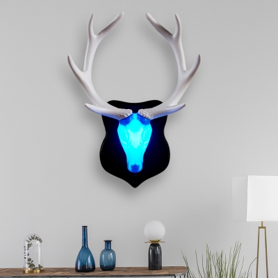 Loft Country Blue/White Deer Wall Mounted Lighting Plastic Integrated Led Wall Lamp with Black/White Antler