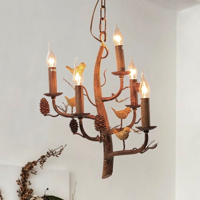 Metal Chandelier Lighting with Tree Design 3/5 Lights Country Style Hanging Lamp with Chain