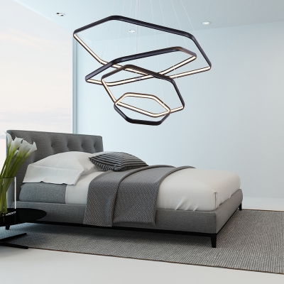 Metal Geometric Chandelier Light Modern Black Led Hanging Pendant Light for Living Room