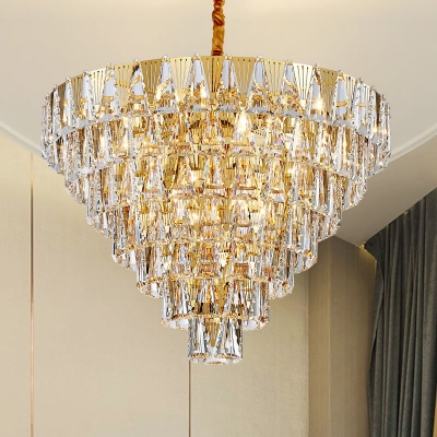 Modern Multi Tiers Chandelier Lamp Clear Crystal Prism Indoor Pendant Light in Gold for Dining Room