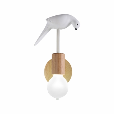Open Bulb Wall Light Sconce Modernist 1 Light Sconce Light Fixture with Bird Accent in Grey/White/Green Finish