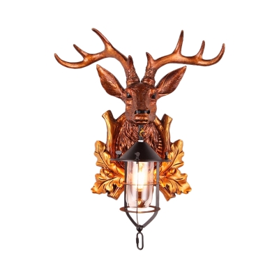 Rustic Outdoor Wall Lighting with Resin Deer Design Clear Glass 1 Light Wall Lamp in Black