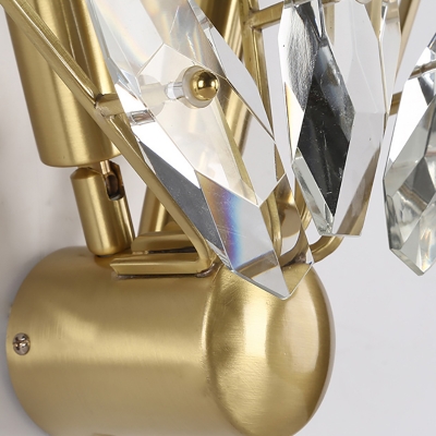 Sputnik Crystal Wall Light Sconce Minimalism 2-Bulb Sconce Light with Metal Backplate in Brass