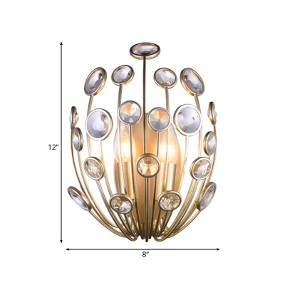 Sputnik Wall Light Fixture Traditional Metal and Crystal 2 Bulbs Gold Indoor Wall Lamp for Living Room