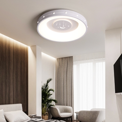White Drum Shade Flush Mount Modern Metallic Led Flush Ceiling Light
