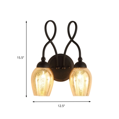 1/2 Lights Oval Sconce Wall Light with Curved Arm Industrial Mercury Glass Shade Wall Light Fixture in Black Finish