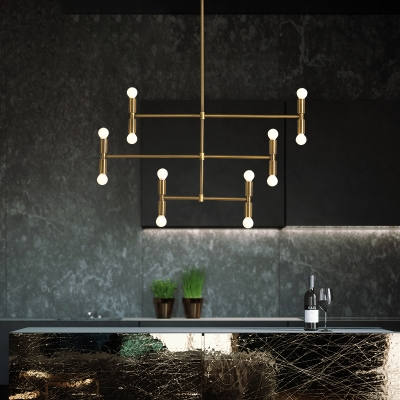 12 Lights 3 Tiers Chandelier Lighting Minimalist Metal Indoor Hanging Pendant Light in Black/Gold