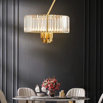 3/4/6 Lights Drum Crystal Chandelier Lighting Mid Century Modern Clear Pendant Lighting for Living Room