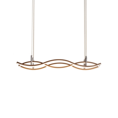 3 Lights Linear Chandelier Light with Wave Design Modernism Metal Ceiling Pendant in Brown