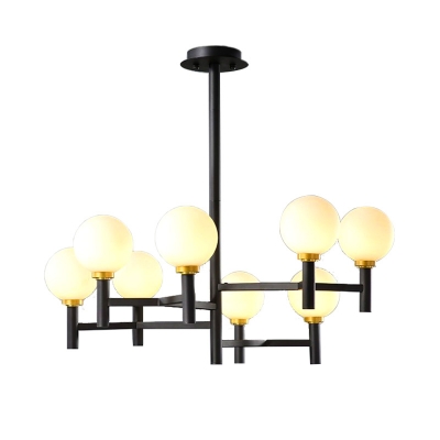 6/8 Lights Orb Pendant Lighting with Frosted Glass Shade Modern Hanging Ceiling Light in Black/Gold/White