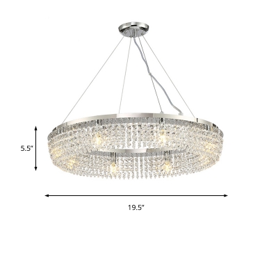 6 Lights Round Ceiling Chandelier Contemporary Clear Crystal Pendant Lamp in Polished Chrome