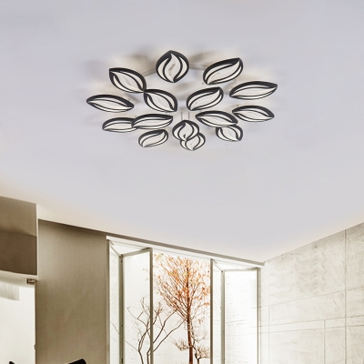 Acrylic Leaf Shape Flush Mount Light Modern Style LED Ceiling Light in Black for Hotel Shop