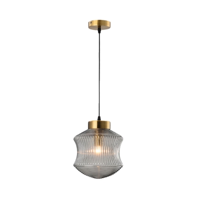 Amber/Smoke Glass Curved Ceiling Hanging Light 1 Bulb Mid Century Modern Pendant Light in Brass Finish