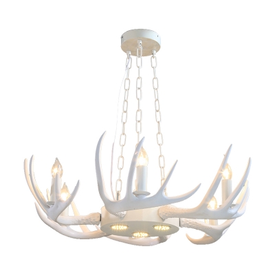 Antlers Design Chandelier Light with/without Shade Resin Village 6 Lights Suspension Light in White