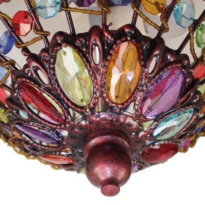 Bohemia Style Bowl Flush Mount Lighting Crystal Bead 3 Lights Ceiling Flush Light in Antique Copper