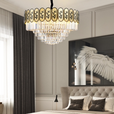 Brass Multi-Tier Chandelier Retro Crystal and Metal Chandelier Light with Tree Pattern for Bedroom