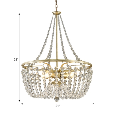 Clear Crystal Ceiling Pendant Light 4 Light French Country Style Chandelier Lamp in Gold