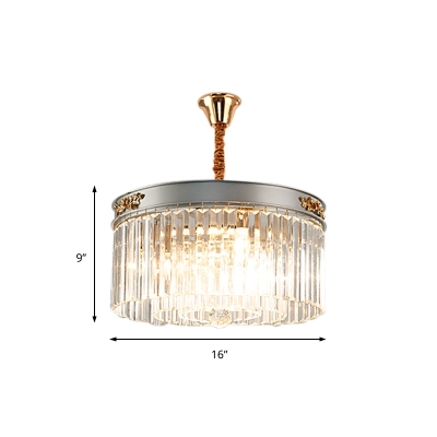 Clear Crystal Drum Ceiling Pendant Light Contemporary 3/4 Lights 16
