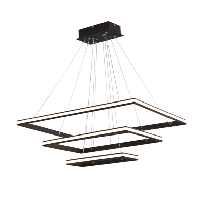 Coffee Brown Tiered Chandelier Lamp Modern Metal Led Rectangle Hanging Light