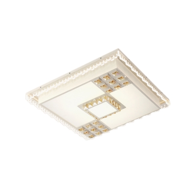 Crystal Beaded Square/Rectangle Flush Ceiling Light Modern Style Metal Living Room Lighting in White