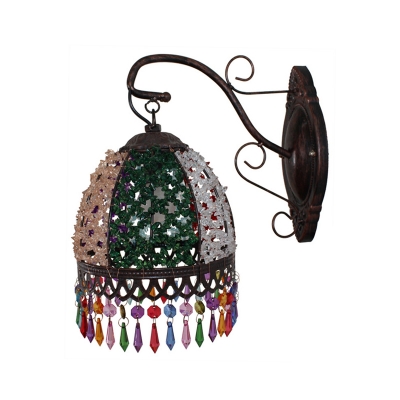 Crystal Dome Wall Lamp Traditional 1 Light Sconce Fixture Light with Gem in Weathered Copper