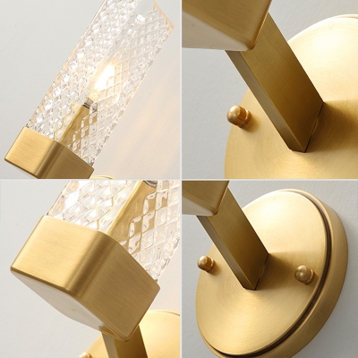 Cuboid Lattice Glass Wall Lamp Simple 1 Light Wall Mount Fixture in Brass for Living Room