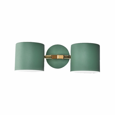 Double Shade Metallic Wall Sconce Lighting Nordic 2 Bulbs Gray/Green Wall Mounted Lamp for Living Room