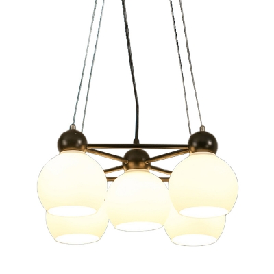 Frosted Glass Global Chandelier Lamp Modern 3/5 Lights Foyer Pendant Lighting in Black/White