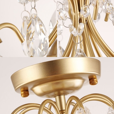 Gold Crystal Semi-Flush Mount Contemporary Iron 3 Heads Ceiling Light Fixtures for Living Room