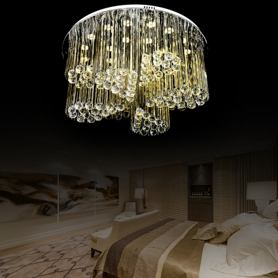 Hotel Bedroom Circular Flush Ceiling Light Clear Crystal Ball Elegant LED Ceiling Lamp in Chrome
