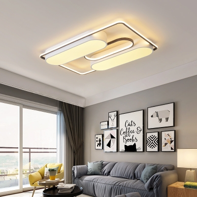 Linear Flush Mount Lamp with White Metal Shade Nordic Style Led Close to Ceiling Light in Warm/White Light, 19.5