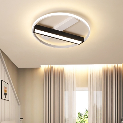 Ring Flush Mount Lighting with Black Linear Shade Metal Led Close to Ceiling Light in Warm/White, 18
