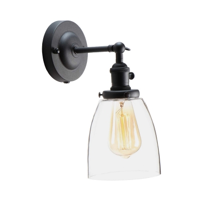 Rotatable Mini Wall Sconce with Clear Glass Cone Shade 1 Light Industrial Wall Mount Plug In Light in Black