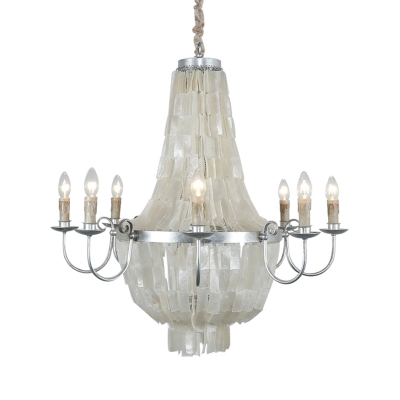 Silver Empire Chandelier Lighting with Candle Rustic Loft Shell 8 Lights Hanging Ceiling Light