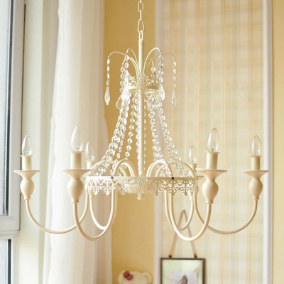 Traditional Candle Hanging Chandelier with Crystal Strand Metal 4/6 Lights Pendant Lighting in Brass/Grey/White