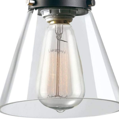 1 Light Cone Pendant Lamp Loft Industrial Clear Glass Plug In Swag Light in Matte Black for Dining Room