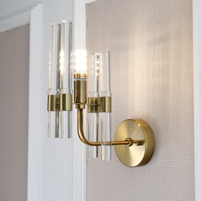 1 Light Tube Wall Sconce Modern Luxurious Metal Gold Wall Lamp with Clear Crystal for Hallway