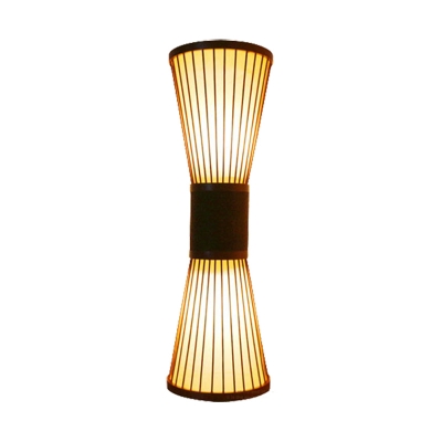 2 Lights Hourglass Wall Sconce Chinese Style Bamboo Wall Lamp in Brown for Corridor