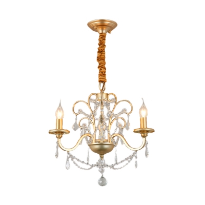 3/6/8 Heads Candle Pendant Chandelier Mid-Century Crystal and Metal Hanging Lamp in Gold