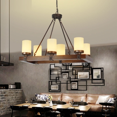 6/8 Lights Linear Chandelier Light with Frosted Glass Shade Loft Style Kitchen Island Lighting
