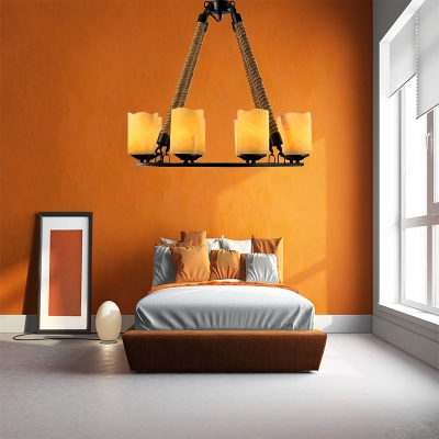 Amber Cylinder Chandelier Lighting Country Style 8 Lights Indoor Hanging Lamp in Black for Living Room
