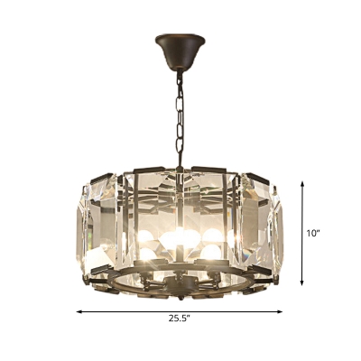 Black Round Chandelier Lamp Clear Crystal Hanging Ceiling Light for Living Room