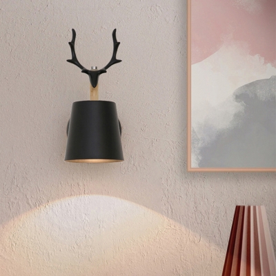 Black/White Cone Wall Mount Light with Antler Decoration Rotatable 1 Light Metal Mini Wall Lamp