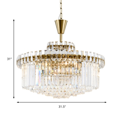 Brass Circle Chandelier Lamp Clear Crystal Shade 10/14 Lights 25.5
