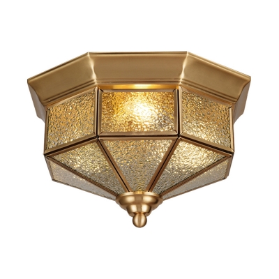 Brass Geometric Flush Mount Ceiling Light Dimple Glass 3 Lights Vintage Ceiling Flush Light